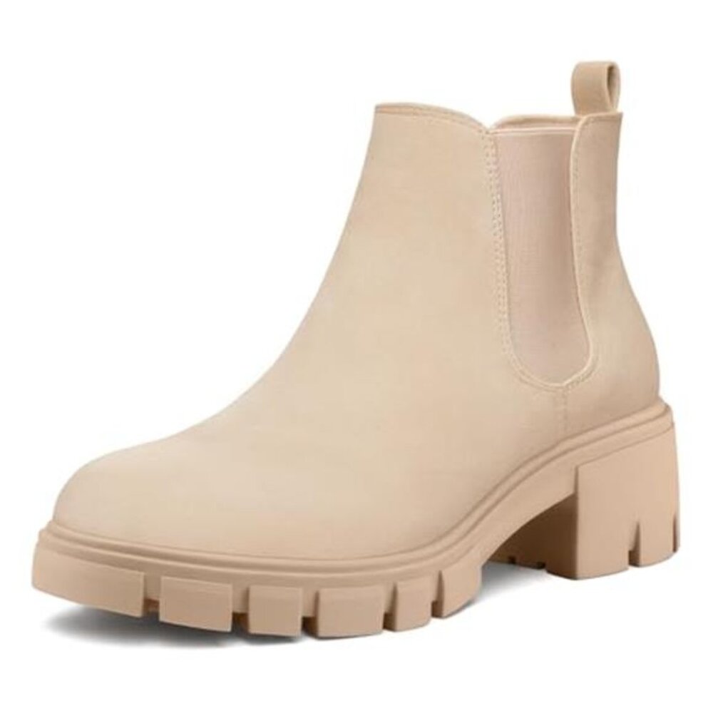 Womens Platform Chelsea Boots Chunky Lug Sole Slip On Block Heel Ankle Booties